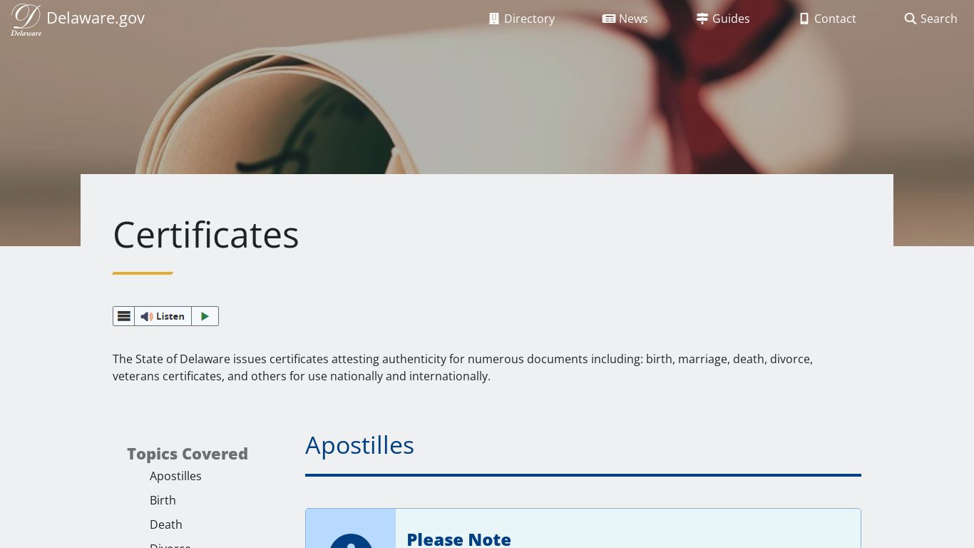 Certificates - Guides to Services - State of Delaware